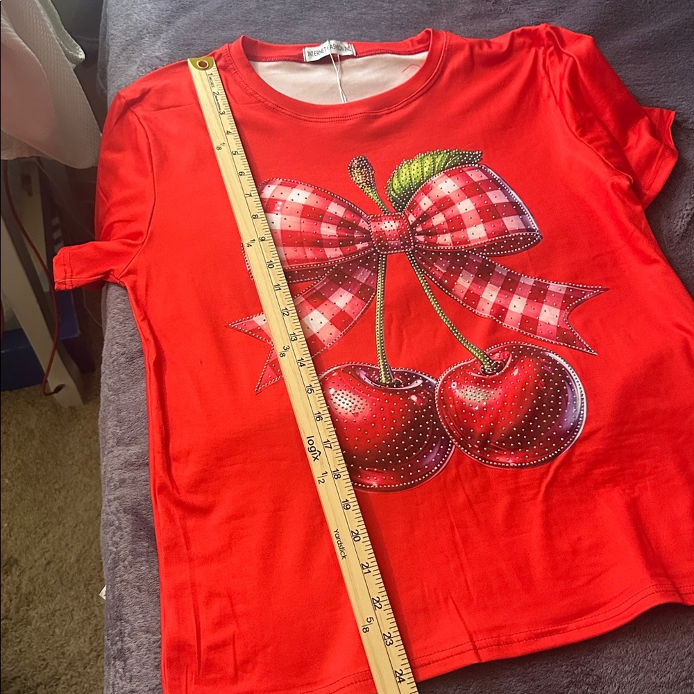 Kids Red Cherry Bow Graphic Tee